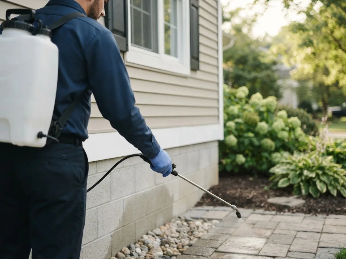 Pest control technician inspecting a home in Marshall, AR